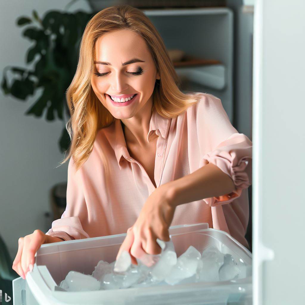 冷凍庫の氷を取り出す女性