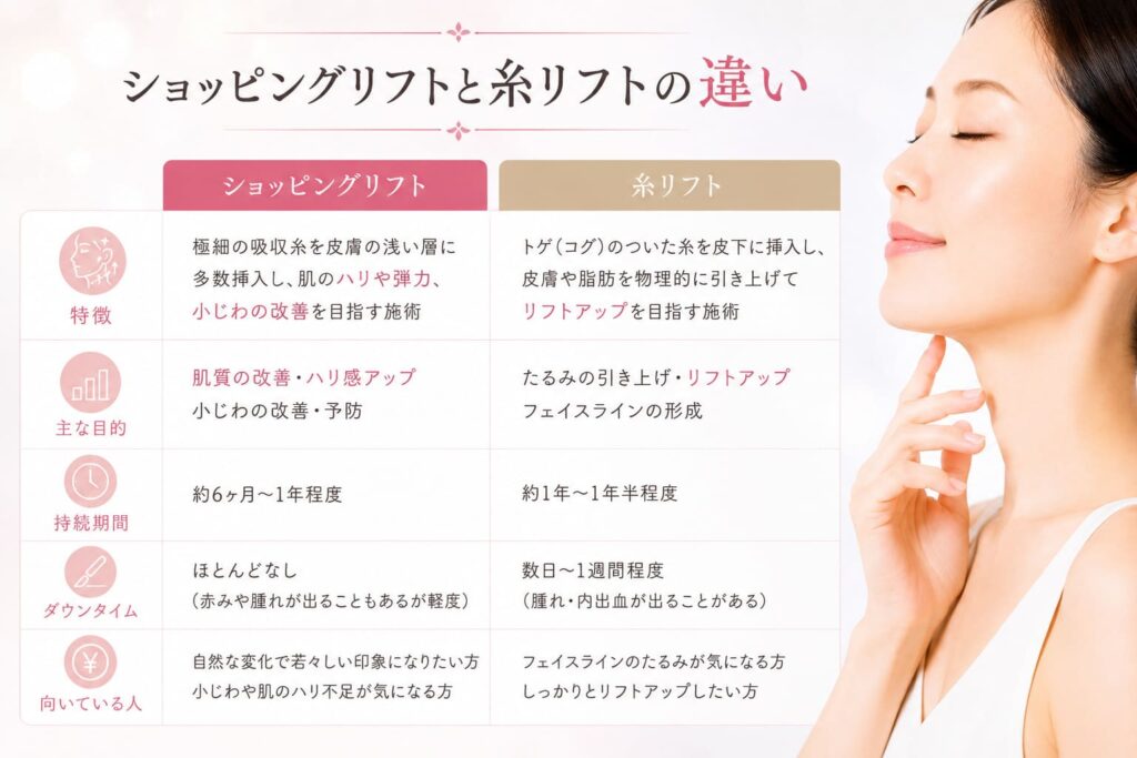 ショッピングリフトとは?一般的な糸リフトとの違い